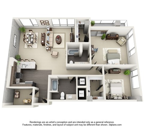 1600 Vine_B12 Two Bedroom Floor Plan